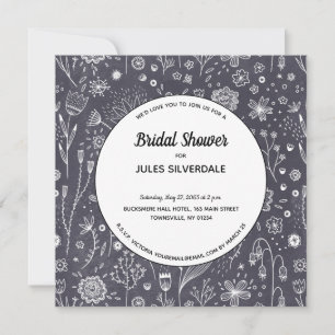 Flower Chalkboard Monochrome Modern Bridal Shower Invitation