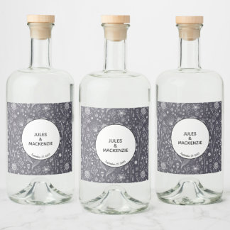 Flower Chalkboard Monochrome Modern Liquor Bottle Label
