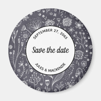 Flower Chalkboard Monochrome Modern Save the Date Magnet