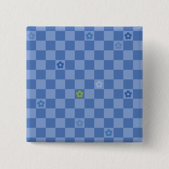 Flower Checkered Pattern No. 01 - Light Blue 15 Cm Square Badge (Front)