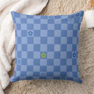 Flower Checkered Pattern No. 01 - Light Blue Cushion