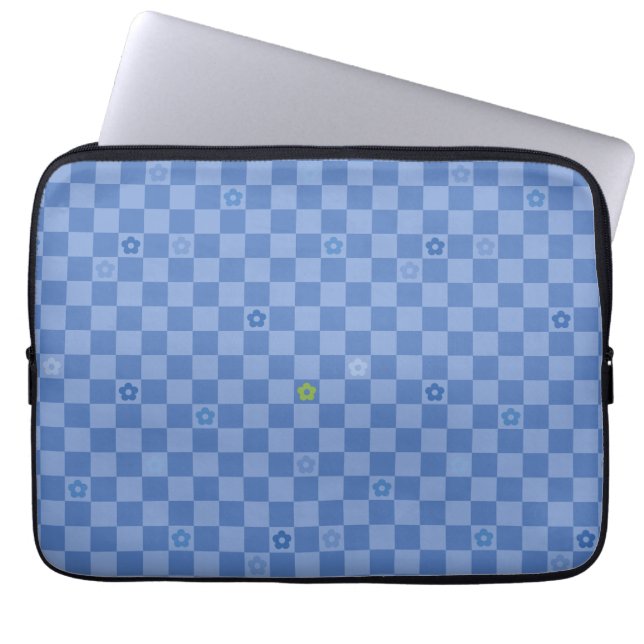 Flower Checkered Pattern No. 01 - Light Blue Laptop Sleeve (Front)