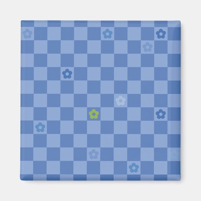 Flower Checkered Pattern No. 01 - Light Blue Magnet (Front)