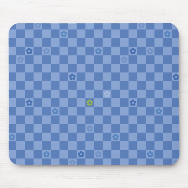 Flower Checkered Pattern No. 01 - Light Blue Mouse Mat (Front)