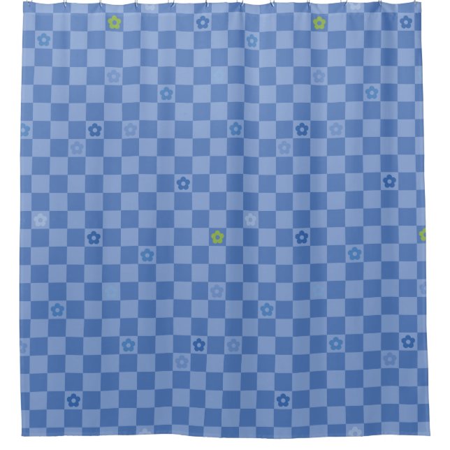 Flower Checkered Pattern No. 01 - Light Blue Shower Curtain (Front)