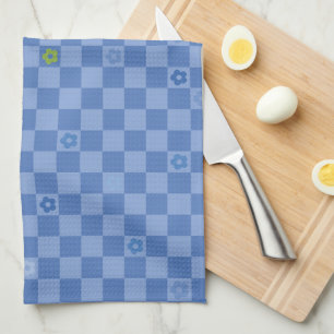 Flower Checkered Pattern No. 01 - Light Blue Tea Towel
