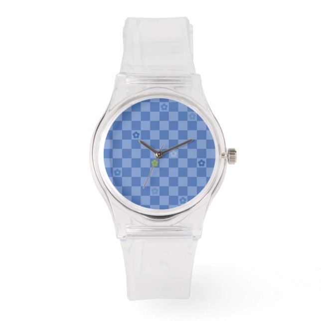 Flower Checkered Pattern No. 01 - Light Blue Watch (Front)