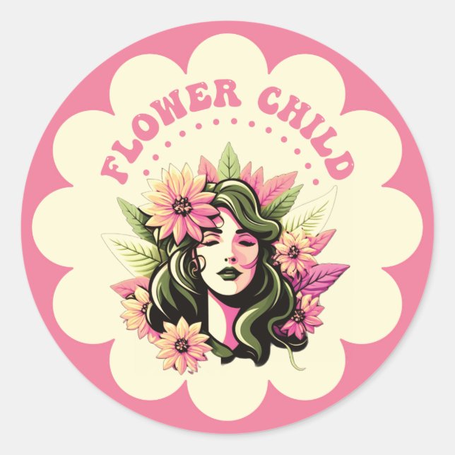 Flower Child Classic Round Sticker (Front)