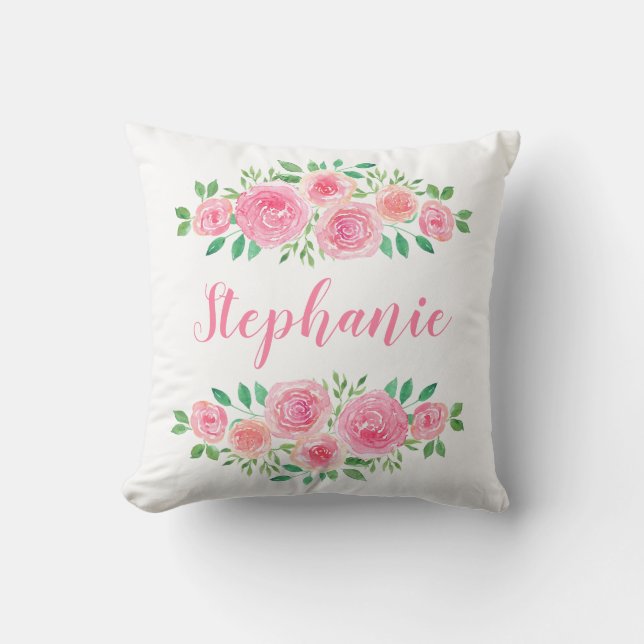 Flower Child Pink Roses Girl's Name Cushion (Front)