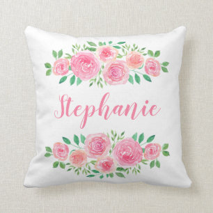 Flower Child Pink Roses Girl's Name Cushion