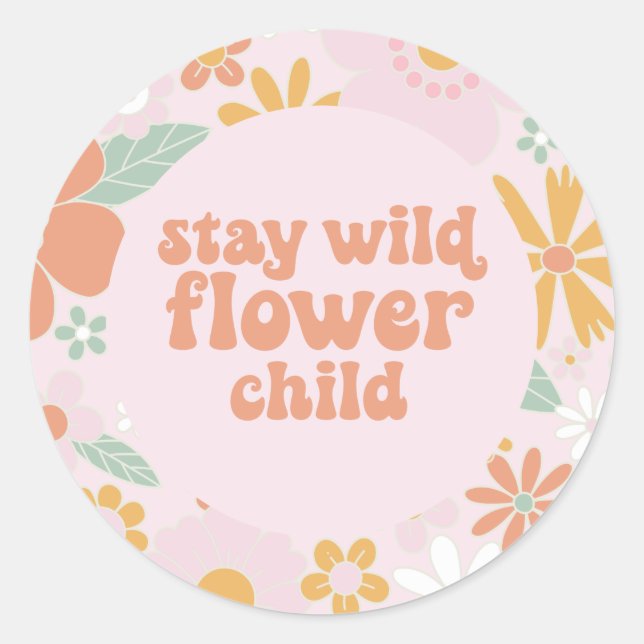 Flower Child Retro Floral Birthday Classic Round Sticker (Front)