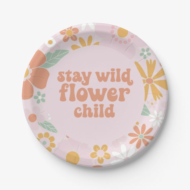 Flower Child Retro Floral Birthday Paper Plate (Front)