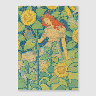 Flower Child Woman in Sunflower Garden