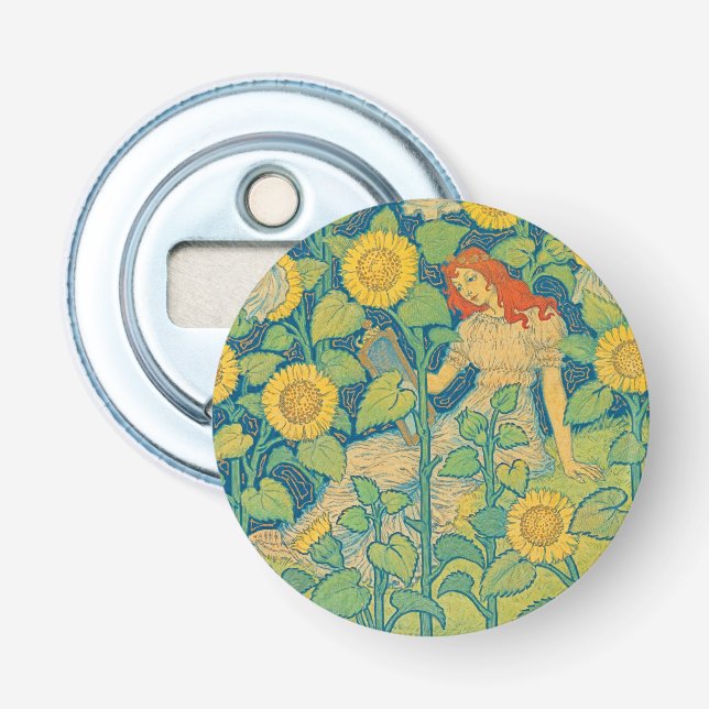 Flower Child Woman in Sunflower Garden Bottle Opener (Front)