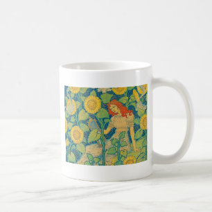 Flower Child Woman in Sunflower Garden Coffee Mug