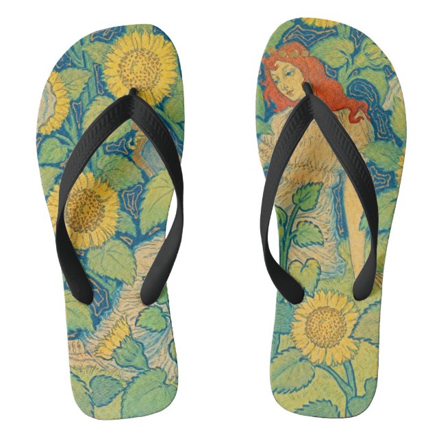 Flower Child Woman in Sunflower Garden Flip Flops (Footbed)