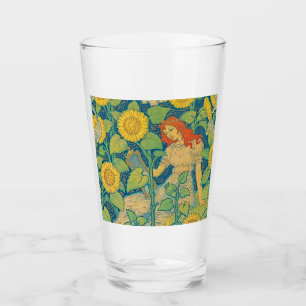 Flower Child Woman in Sunflower Garden Glass
