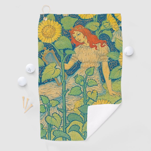 Flower Child Woman in Sunflower Garden Golf Towel (InSitu)