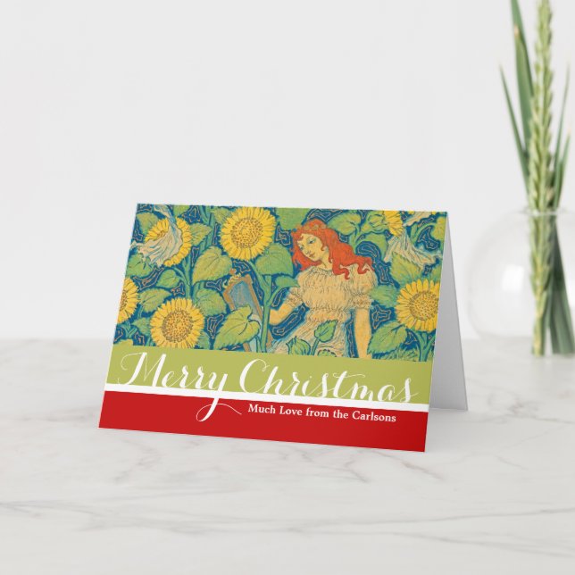 Flower Child Woman in Sunflower Garden Holiday Card (Front)