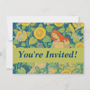 Flower Child Woman in Sunflower Garden Invitation