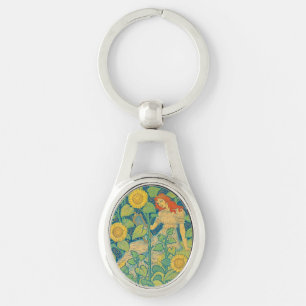 Flower Child Woman in Sunflower Garden Key Ring