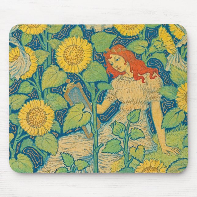 Flower Child Woman in Sunflower Garden Mouse Mat (Front)