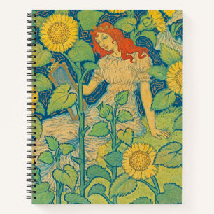 Flower Child Woman in Sunflower Garden Notebook