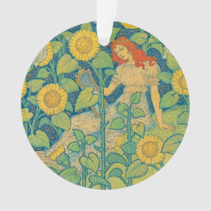 Flower Child Woman in Sunflower Garden Ornament