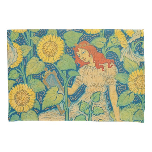 Flower Child Woman in Sunflower Garden Pillowcase (Front)