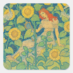 Flower Child Woman in Sunflower Garden Square Sticker