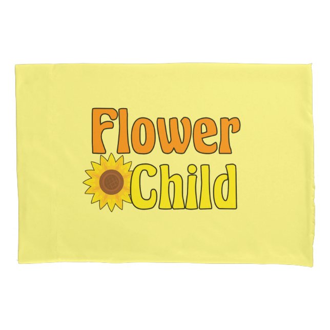 Flower Child Yellow Hippie Girl Pillowcase (Front)