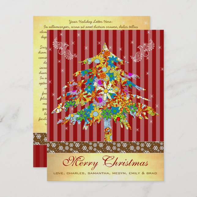Flower Christmas Tree with Stars Holiday Card (Front/Back)