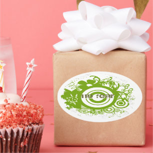 Flower Circle with Kanji for Courage Oval Sticker