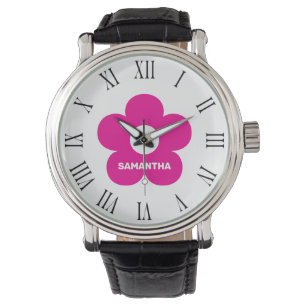 Flower Classic Black and White Pink Custom Name Watch