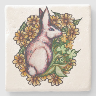 Flower Clover Rabbit Cute Rabbits bunny art Stone Coaster