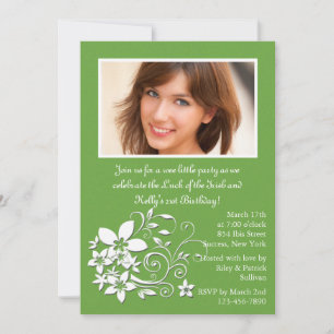 Flower Cluster Green Photo Invitation