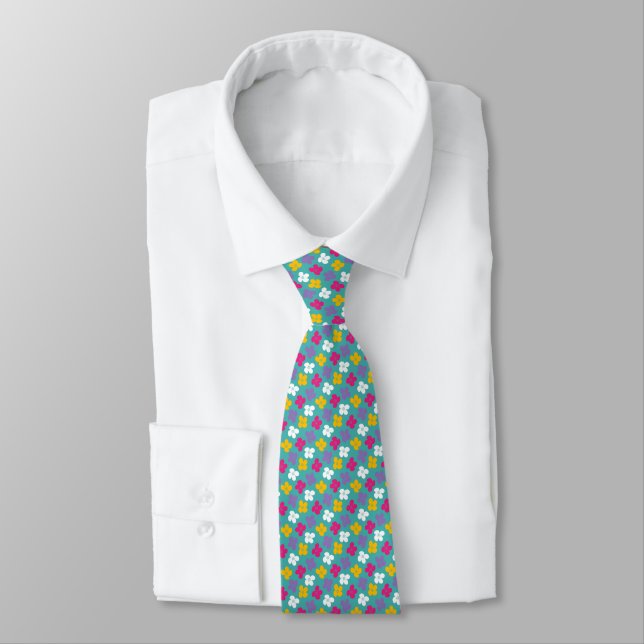 Flower Clusters on Teal for a Bright Look Tie (Tied)