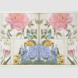 Flower Collage Blue Pink Butterfly Bird Decoupage Tissue Paper