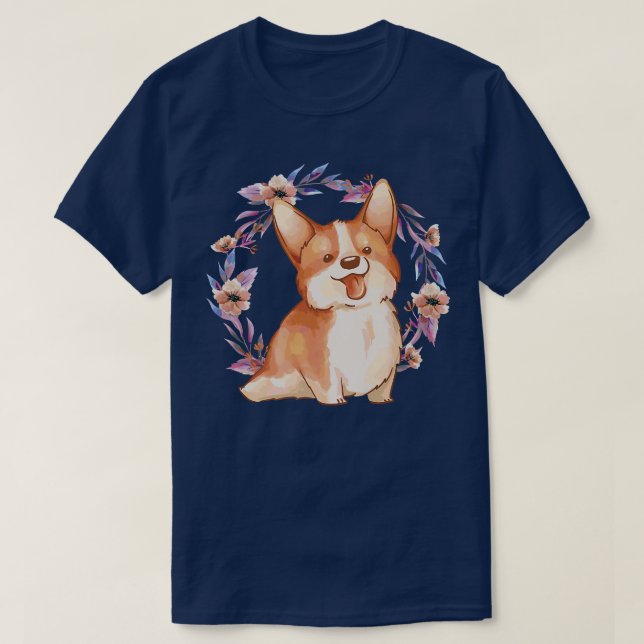 Flower Corgi Dog-950 T-Shirt (Design Front)
