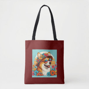 Flower Corgi Tote Bag