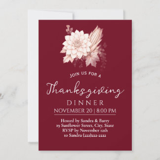 Flower, Corn and Leaves Thanksgiving Dinner Invitation