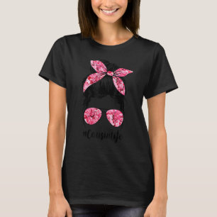 Flower Cousin Life Messy Bun Hair Glasses Pink Mot T-Shirt