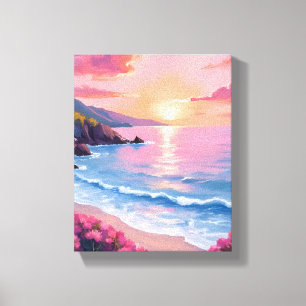 Flower Cove   Pink Ocean Watercolor Floral Canvas Print