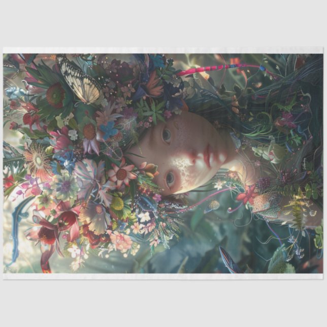 Flower Covered Fairy Girl Decoupage  Tissue Paper (Front)