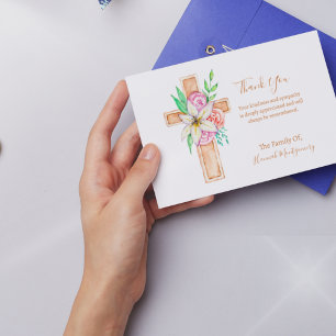 Flower Cross Photo Sympathy Funeral Card