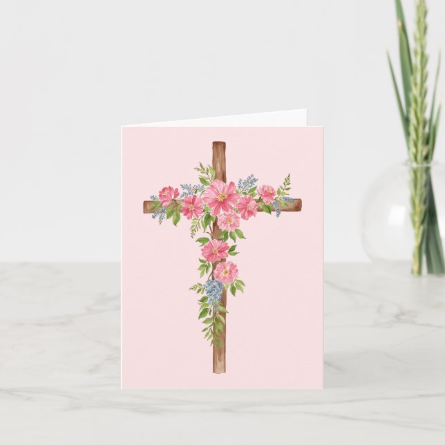 Flower Cross Watercolor 3 Easter Card (Front)