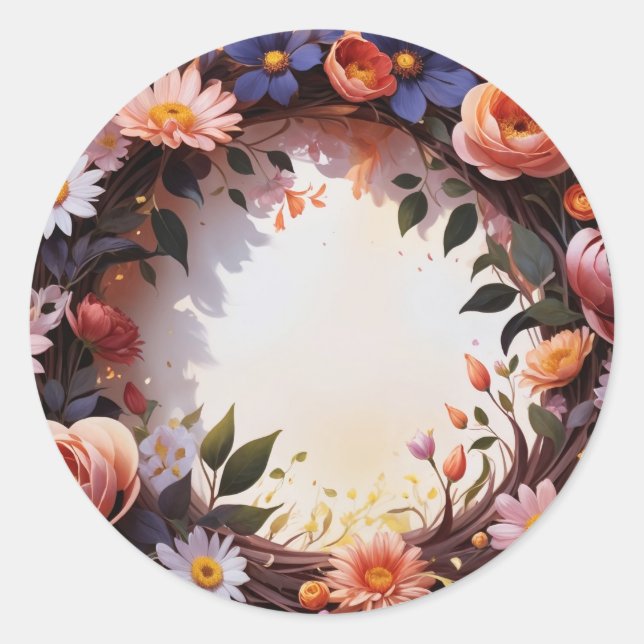 Flower crown classic round sticker (Front)