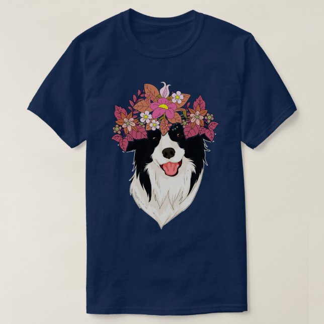 Flower Crown Dog Lover Pet Botanical Border Collie T-Shirt (Design Front)
