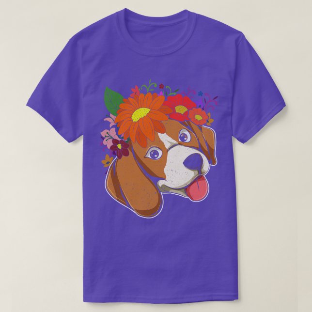 Flower Crown Dog Lover Pet Botanical Dog Owner Bea T-Shirt (Design Front)