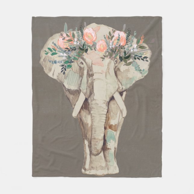 Flower Crown Elephant II Fleece Blanket (Front)